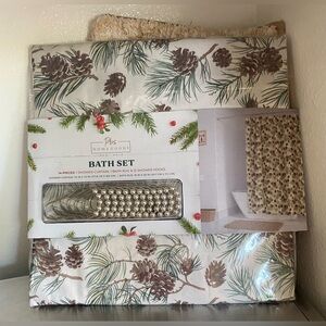 PBS.. Pinecone Pattern Bath Set - Cream and Brown